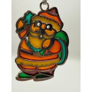 Vintage 1980s Russ Berrie Stained Glass Santa Ornament –‎ Item #4665, orig label